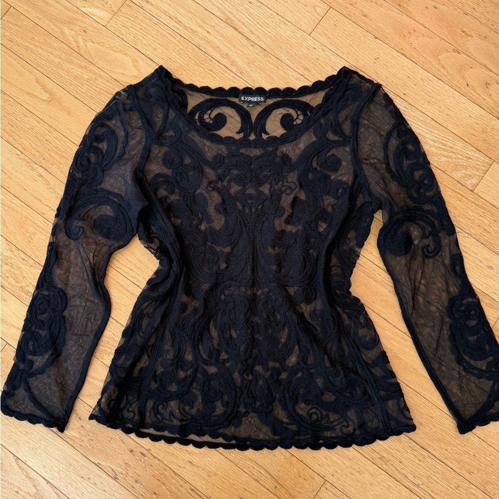 Express Sheer Black Lace Blouse